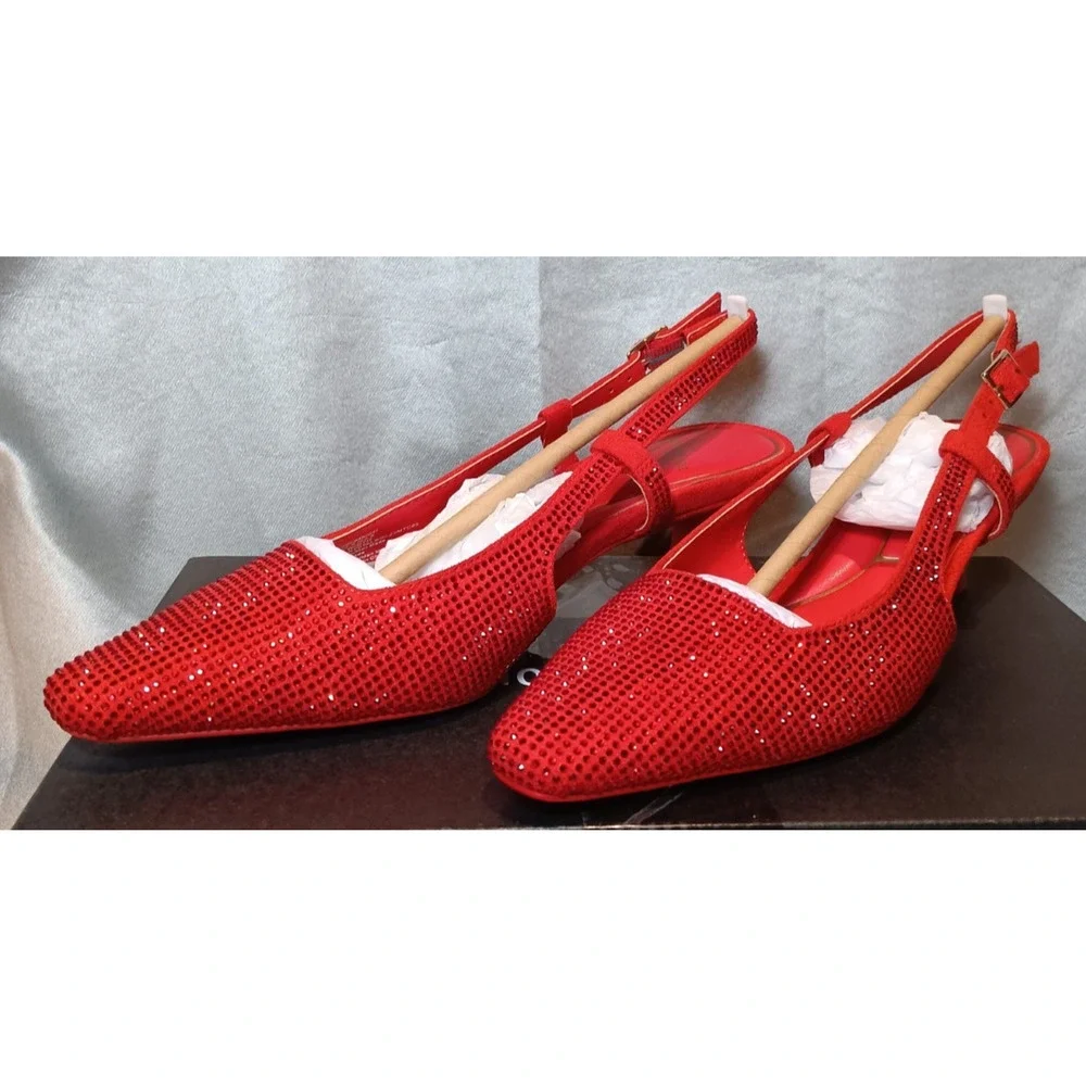 Kenneth Cole Red Rhinestone Slingback Kitten Heels Sz 6M Glam Party Shoe NIB - Picture 2 of 8